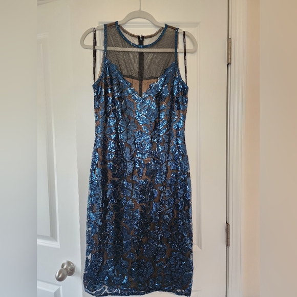 Tadashi Shoji Blue Sequin  Pencill Dress Size 10 - Picture 1 of 4